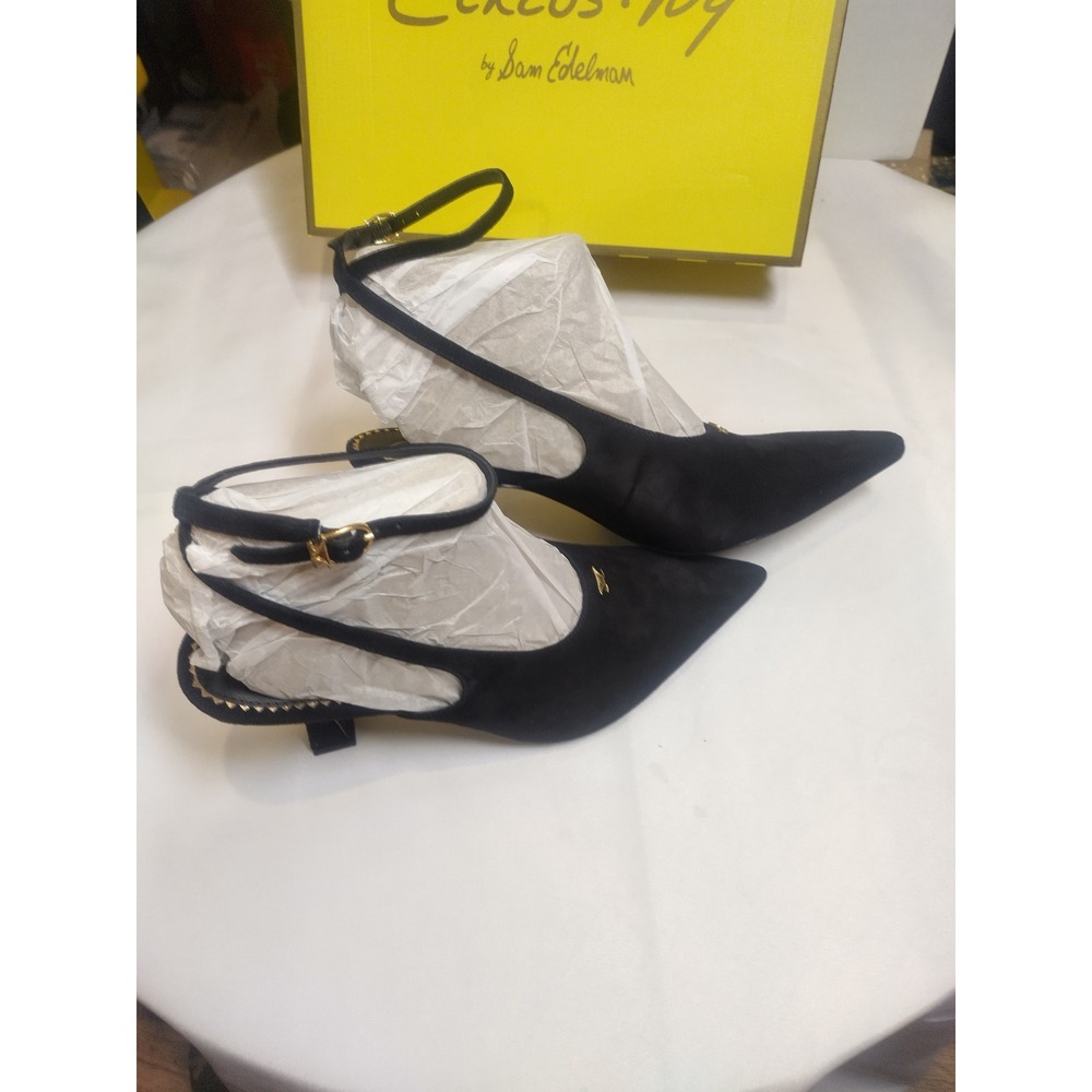 Circus NY Sam Edelman Black Microsuede Pointed Toe Ankle Strap Kitten Heels 9.5
